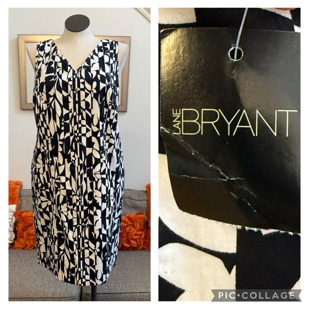 ❣️🆕Lane Bryant Black & White Floral Print Sleeveless Sheath Dress❣️
